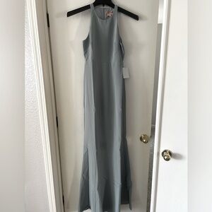 Show Me Your MuMu Long Dress Sz XXS Women Silver Sage/off Blue Crisp Chiffon